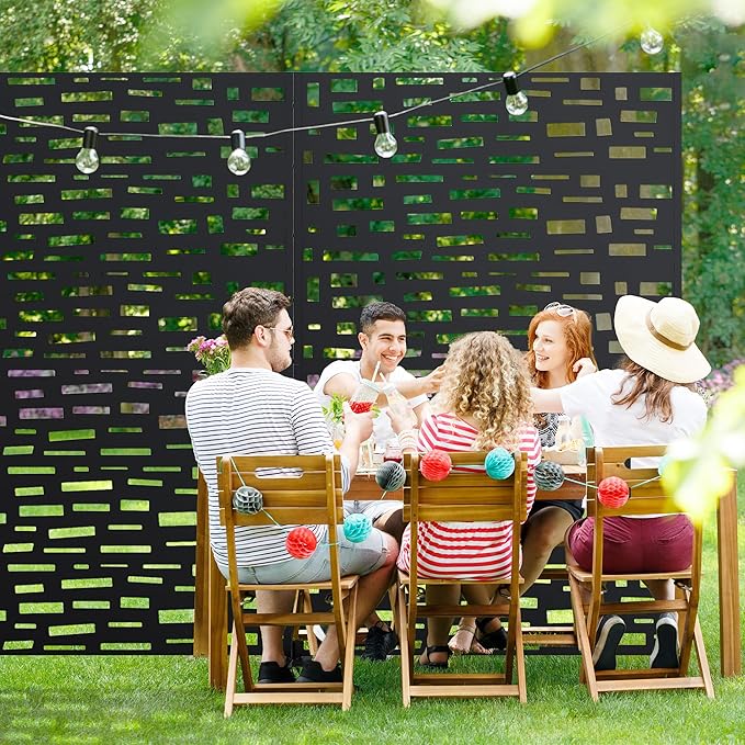 Casaphoria Metal Privacy Screen Outdoor, 72" H x 47" W Freestanding Decorative Privacy Screen for Patio Deck Balcony Garden with Stable Base, Black-Gerald Casaphoria
