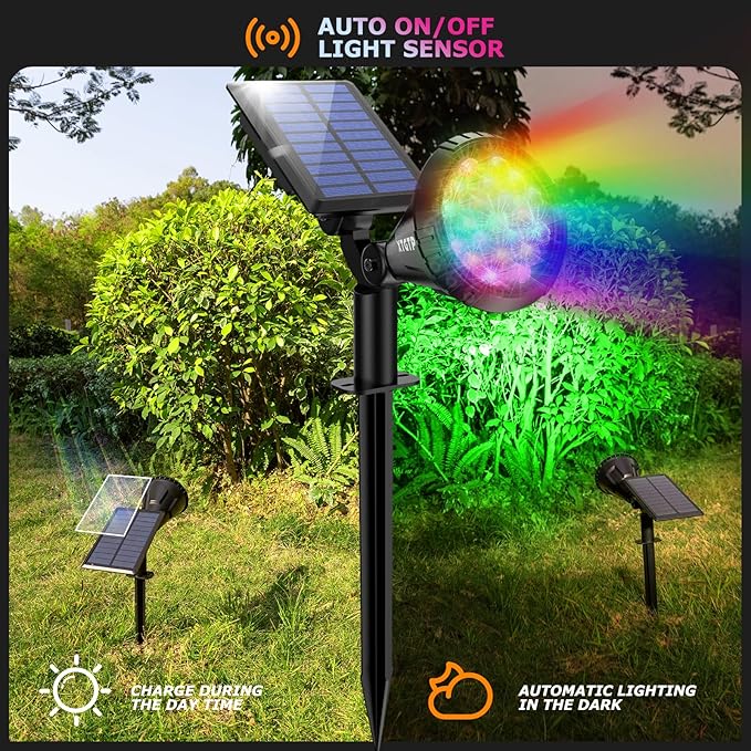 Solar Spotlights Outdoor Color Changing, 180°Adjustable Flag Pole Lights, IP67 Garden Lights Solar Powered Waterproof, Wall Lights for Garden Pool Area Pond, Landscape Solar Light for Yard XTGTP