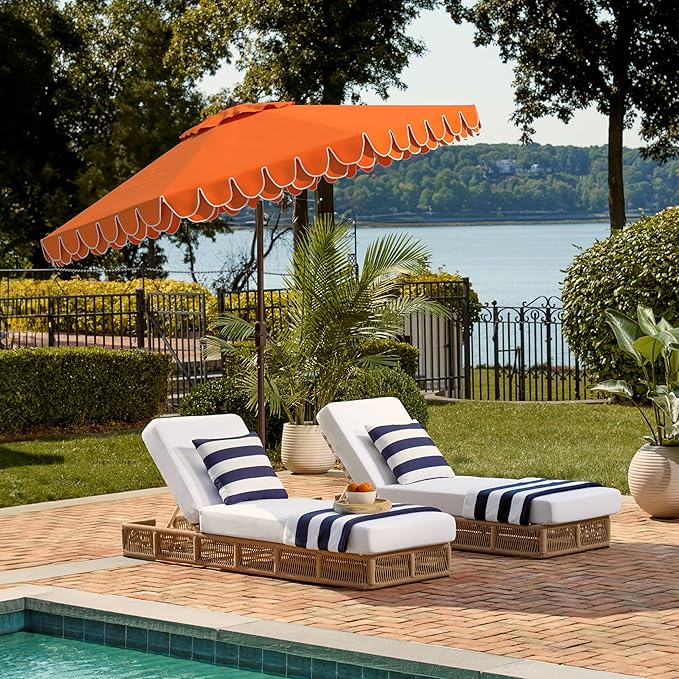 SAFAVIEH 9ft Outdoor Patio Umbrella, Round, Valance, Orange, Auto Crank Tilt, UV Resistant for Deck, Backyard, Poolside (PAT8006O) SAFAVIEH