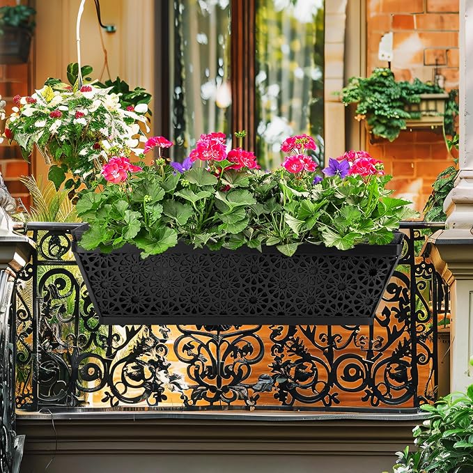 Adnee 2 Pcs 24 Inch Fabric Plant Window Box Liners-Rectangular Non-Woven Planter Basket Liner-Black Felt Flower Hanging Basket for Outdoor Garden Wall Hanging Planter Flower Vegetables Adnee