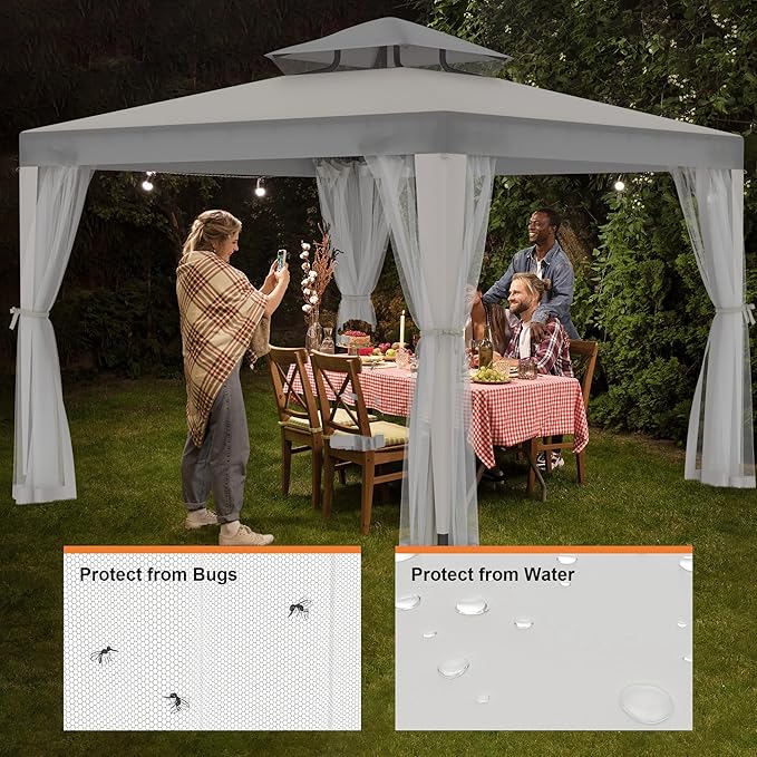 Patio Gazebo Tent Outdoor Canopy Shelter 10'x10' with Removable Netting,100 Square Feet of Shade for Garden, Backyard Deck and Lawns (Gray) GOJOOASIS
