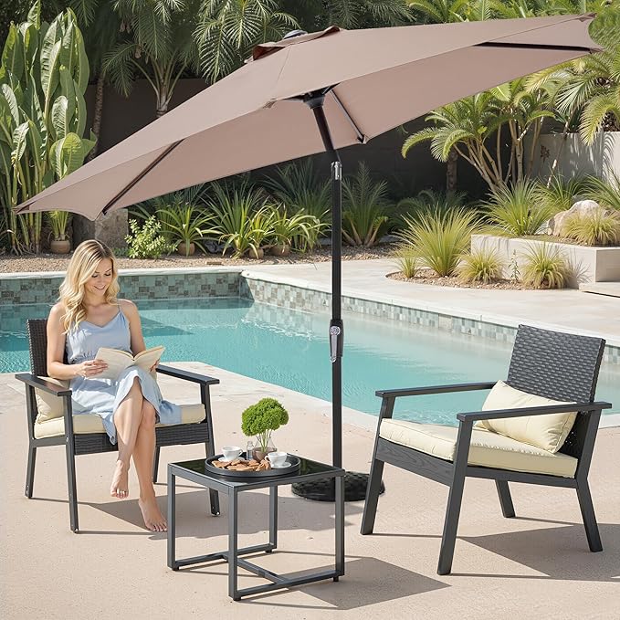 OLIXIS 7.5ft Patio Umbrella with Tilt and Crank Button & 8 Sturdy Ribs Waterproof, Patio Table Umbrella Perfect for Poolside, Terrace, Beach and Outdoor Restaurant, Khaki OLIXIS