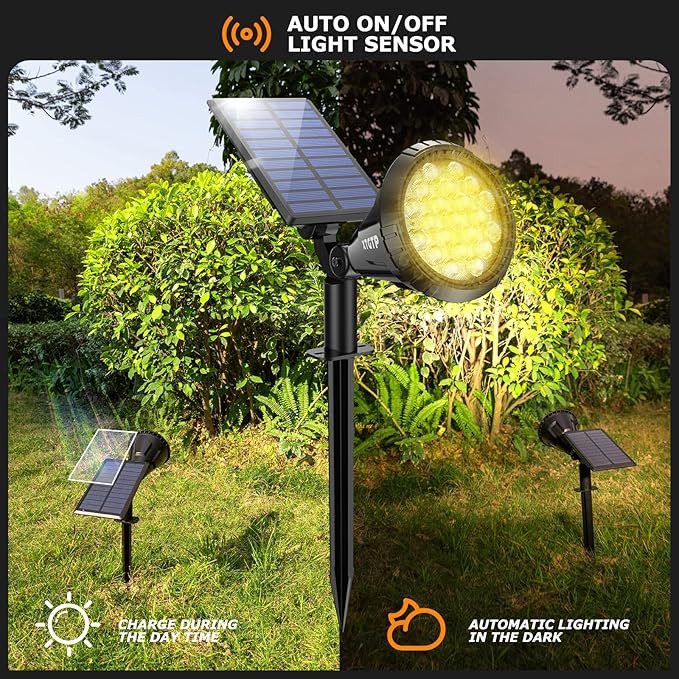 Solar Spot Lights Outdoor, 21 LEDs Solar Landscape Lights Auto On/Off with 3 Modes, IP67 Waterproof Solar Yard Spotlight Wall Lights, 2-in-1 Solar Outdoor Lights for Garden, Pathway, Pool XTGTP