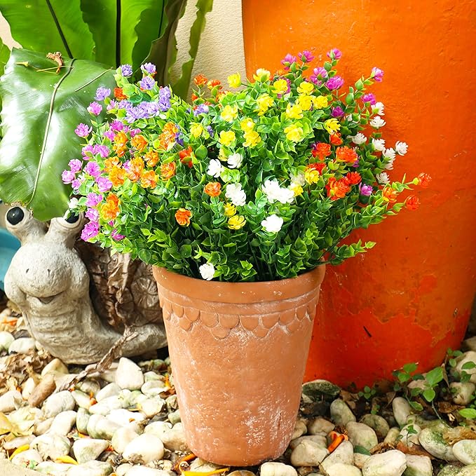 20 Bundles Artificial Flowers Outdoor Fake Plants, UV Resistant No Fade Faux Plastic Greenery Shrubs for Hanging Planter Garden Porch Window Box Outside Decoration,Home Indoor Decor, 5 Colors YIBUKIY