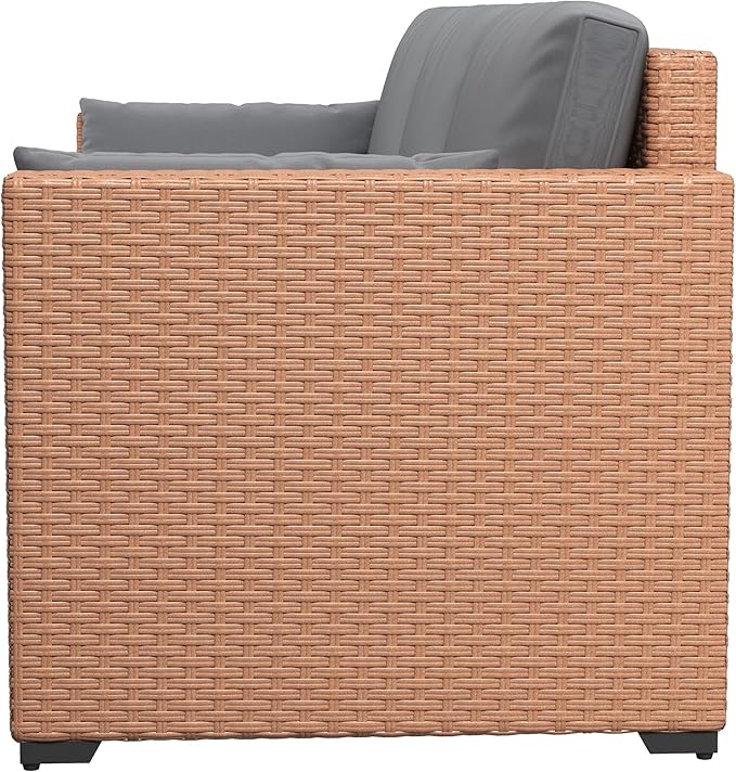 Outsunny Patio Couch PE Wicker Deep Seating Outdoor Sofa with Removable Cushions, 3 Seater Rattan Sofa, Outdoor Furniture for Balcony, Deck, Garden and Poolside, Sand Outsunny