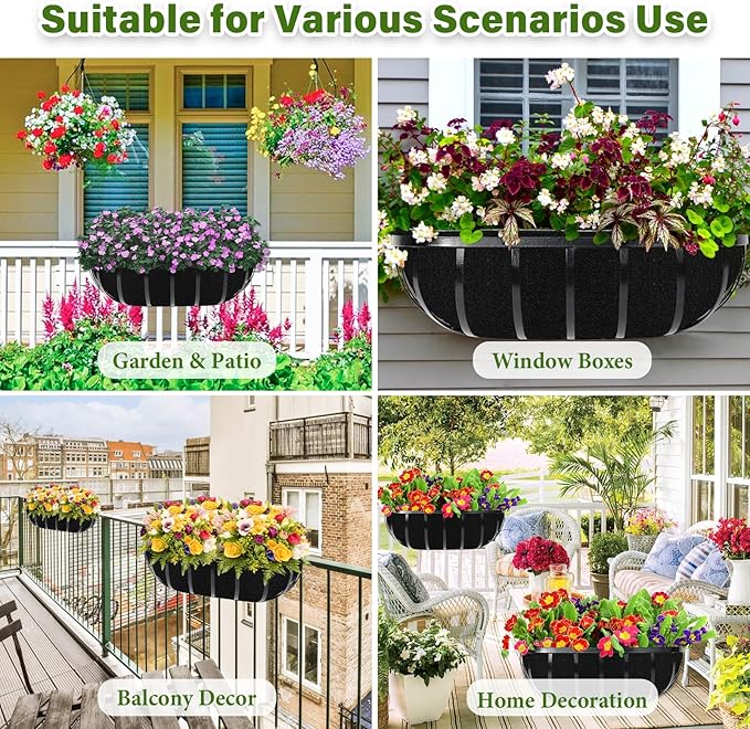 Riare 4 Pack 36 Inch Black Felt Window Box Liners- Fabric Trough Planter Basket Liners Replacement, Non-Woven Hanging Plant Liner for Wall Hanging Basket, Garden Fence Railing (Avoid Bird Nesting) Riare