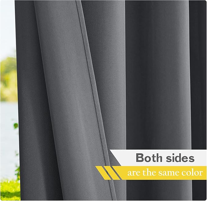 NICETOWN Outdoor Curtains for Patio Waterproof 2 Panels, Sun Block Thermal Insulated Tab Top Indoor Outdoor Window Treatments Privacy Drapes for Exterior/Outside Screen, Dark Grey, W55 x L95 NICETOWN
