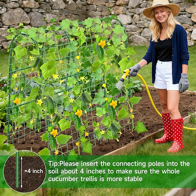 Cucumber Trellis for Raised Bed, U-Shape Garden Trellis for Climbing Plants Outdoor, Metal Arch Trellis for Vegetables, Plant Support for Tomato, Pea, Zucchini (47.2" L×30" W×47.2" H-Medium) MYMULIKEHOME