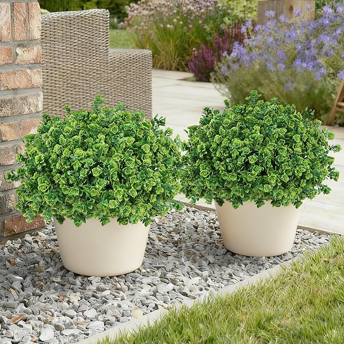 Artificial Fake Outdoor Plants for Spring Summer Decoration, 12 Bundles Fake Plastic Roses UV Resistant Look Real Faux Plants for Planter Outside Front Door Porch Patio Balcony Garden Indoor Yard Urn Ivydale