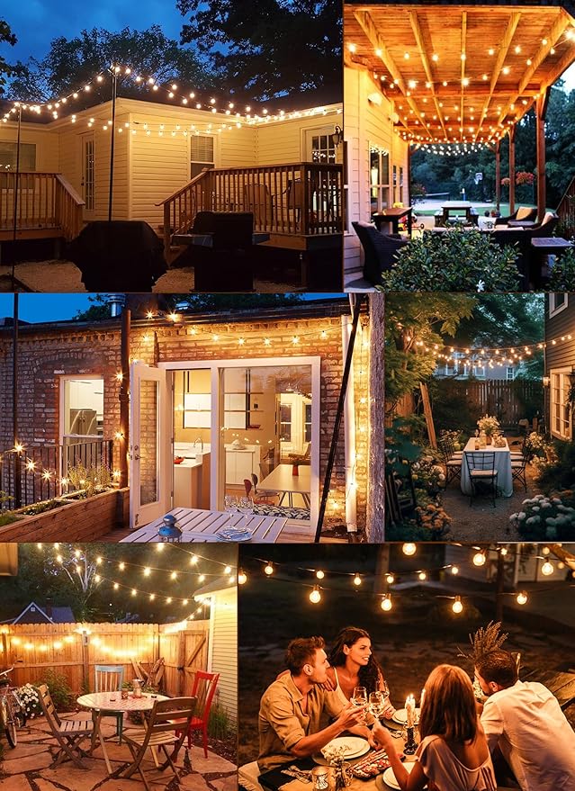 Brightown 209FT LED Outdoor String Lights - Patio Lights with 100 Shatterproof Clear Dimmable Edison Bulbs, Waterproof Connectable Hanging Light for Outside Backyard Porch Party Christmas Decoration Brightown