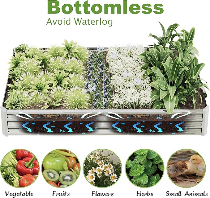 12x4x1ft(2 Pack) Raised Garden Beds Outdoor Kit, Galvanized Planter Garden Boxes Outdoor, Metal Raised Garden Beds for Vegetables,Fruits,Herb,Flower,Silver kingddeergardenbed