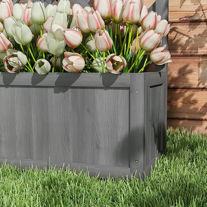 Outsunny Wooden Raised Garden Bed with Trellis, 46" Planter Box, to Grow Vegetables, Herbs, and Flowers for Backyard, Patio, Gray Outsunny