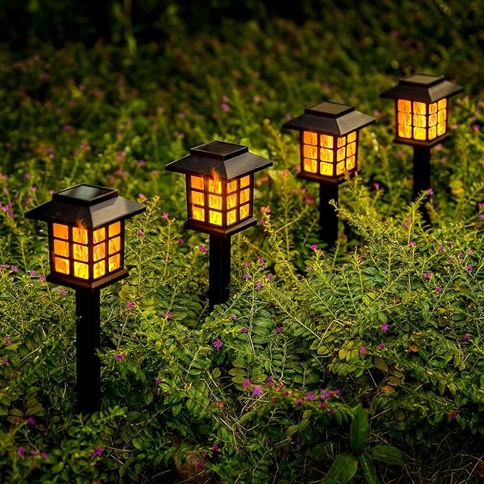 GIGALUMI Solar Lights for Outside,8 Pack Flickering Flame LED Solar Outdoor Lights, Waterproof Solar Garden Lights Maintain 10 Hours of Lighting for Christmas, Garden, Landscape, Path, Yard, Patio GIGALUMI