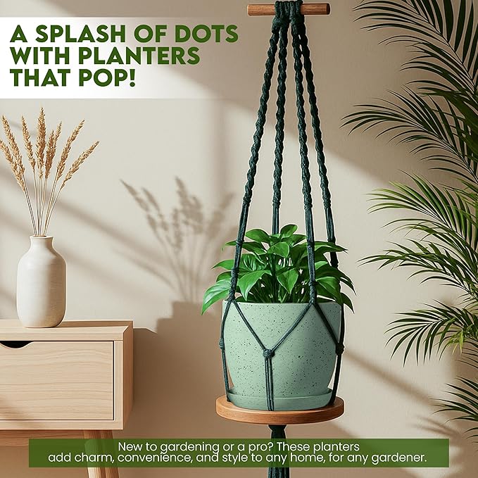 Utopia Home - Spotty Plant Pots Indoor with Drainage - 7/6.6/6/5.3/4.8 Inches Flower Pots - 10 Pack Plastic Planters - Ideal for Stocking Stuffers - (Speckled Mint, Pack of 10) UTOPIAHOME