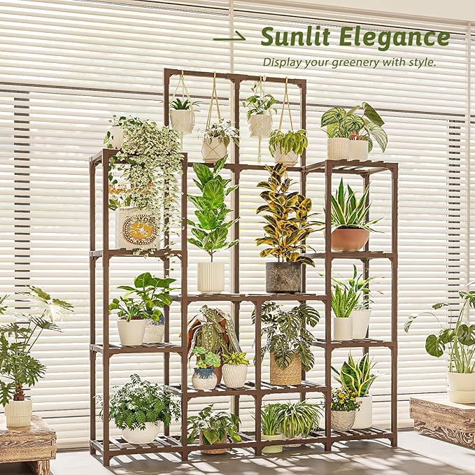Plant Stand Indoor Outdoor 63" Tall Plant Shelf for Plants 12-Tier Large Plant Sheves for Living Room Heavy Duty Plant Rack Garden Balcony Patio Hanging Planter Gentingbro