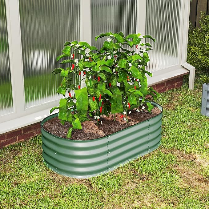 Outsunny 3.5' x 2' x 1' Galvanized Raised Garden Bed Kit, Outdoor Metal Elevated Planter Box with Safety Edging, Easy DIY Stock Tank for Growing Flowers, Herbs & Vegetables, Green Outsunny
