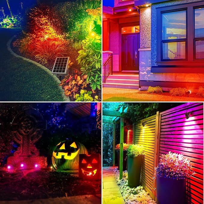 MEIKEE 6 in 1 RGB Solar Landscape Lights with Remote, RGB Color Changing LED Solar Spotlights, Outdoor Waterproof RGB Spot Lights for Garden Party Wedding Christmas Festival MEIKEE