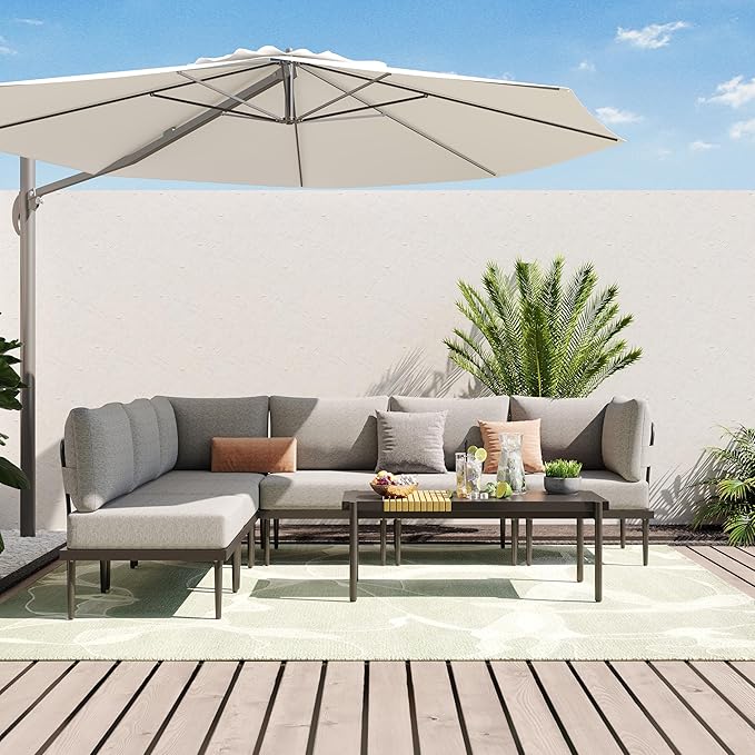 Sundale Outdoor 7 Pieces Metal Patio Furniture Set, Outdoor Sectional Sofa with 6 Inch Olefin Cushion, Modern Outdoor Conversation Sets with Coffee Table for Backyard, Poolside, Sunroom SundaleOutdoor
