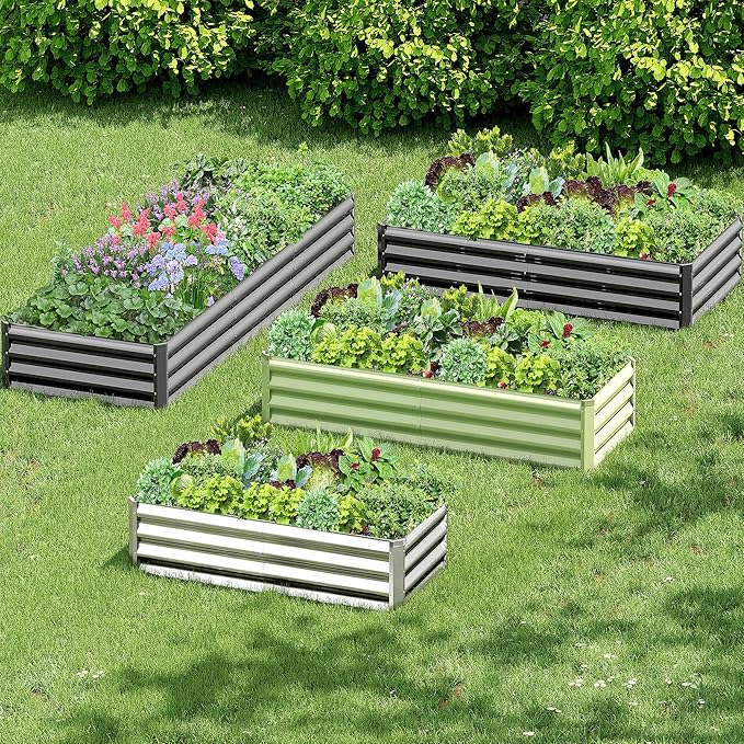 2PCS 6x3x1FT Galvanized Raised Garden Bed, Galvanized Planter Raised Garden Boxes Outdoor, Large Metal Raised Garden Beds for Vegetables-Silver AyenGuard