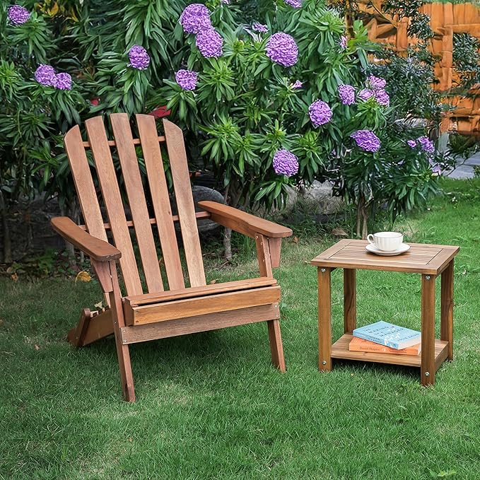 Double Adirondack Side Table, Weather-Resistant Rectangular End Table for Patio, Garden, Lawn, and Living Room. Ideal as a Stylish Indoor and Outdoor Side Table Companion, Natural VICTORYRELAX