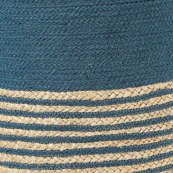 REDEARTH · Cylindrical Pouf Foot Stool Ottoman - Jute Braided Pouffe Poof Accent Sitting Footrest for Living Room, Bedroom, Nursery, Patio, Lounge & Other Rooms (Teal Natural, 14.5"X14.5"X16") REDEARTH