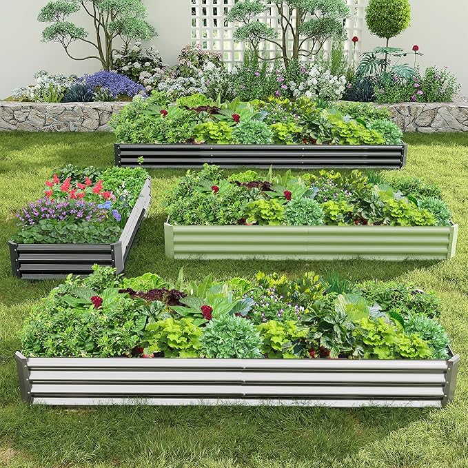 2PCS 8x2x1FT Galvanized Raised Garden Bed, Galvanized Planter Raised Garden Boxes Outdoor, Large Metal Raised Garden Beds for Vegetables-Silver AyenGuard