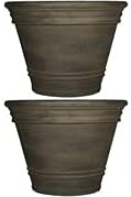 Sunnydaze 20-Inch Franklin Large Plant Pot - Polyresin Round Outdoor Planter with Drillable Drainage Hole - 2 Pack - Sable SunnydazeDecor