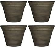 Sunnydaze 20-Inch Franklin Large Plant Pot - Polyresin Round Outdoor Planter with Drillable Drainage Hole - 4 Pack - Sable SunnydazeDecor