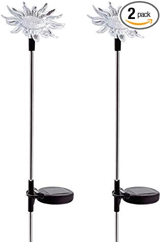 Solar Powered Garden Stake LED Light, Set of 2 (Sunflower) RELIGHTABLE