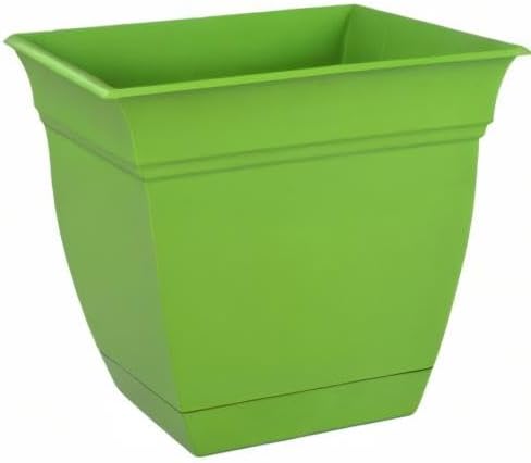 The HC Companies Eclipse Square Plastic Planter w/Attached Saucer - Outdoor & Indoor Plant Pot with Drainage Holes - Lightweight, UV-Resistant Plastic Pots for Plants (10" Peridot Green, Pack of 1) TheHCCompanies