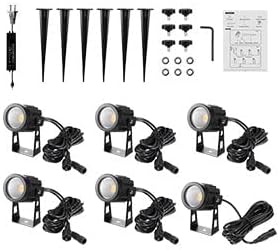 Landscape Lighting, 3W 12V Extendable Low Voltage 6 in 1 Landscape Lights with Transformer IP65 Waterproof 1800 Lumen Outdoor Spotlight for Garden Walls Trees Flag Pathway, Warm White GreenClick