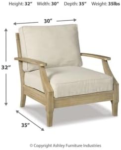 Signature Design by Ashley Clare View Outdoor Lounge Chair, All-weather Foam Cushion, Protective Finish, Eucalyptus Wood , 30" W x 35" D x 32" H, Beige SignatureDesignbyAshley