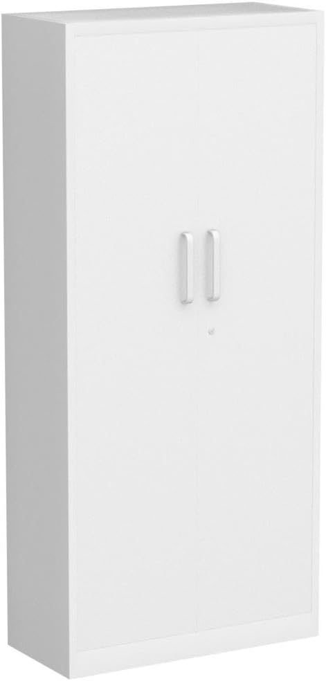 Yizosh Metal Garage Storage Cabinet with 2 Doors and 5 Adjustable Shelves - 71" Steel Lockable File Cabinet,Locking Tool Cabinets for Office,Home,Garage,Gym,School (White) Yizosh