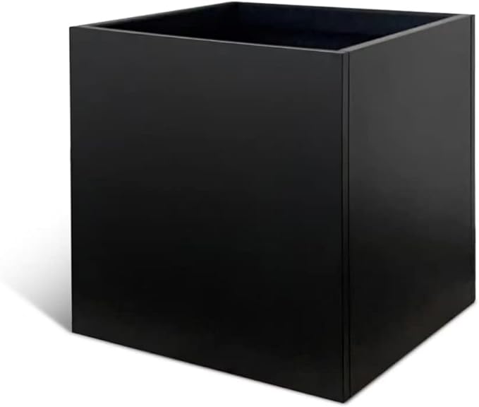 Galvanized Steel Planter Box 26Inch Black Metal Planter Large Square Indoor Outdoor Planters Cube Steel Heavy Duty Flower Pot Powder Coating Modern Commercial Residential for Patio, Yard, Garden GZGNEEVL