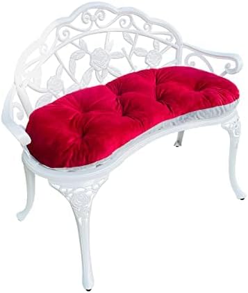 Mandolin Outdoor Park Garden Chair,All Chair Anti Rust Cast Aluminum Patio Yard Bench,Carved Rose Loveseat Bench for Backyard .Porch.Balcony.Lawn (White with Cushion) Rootora