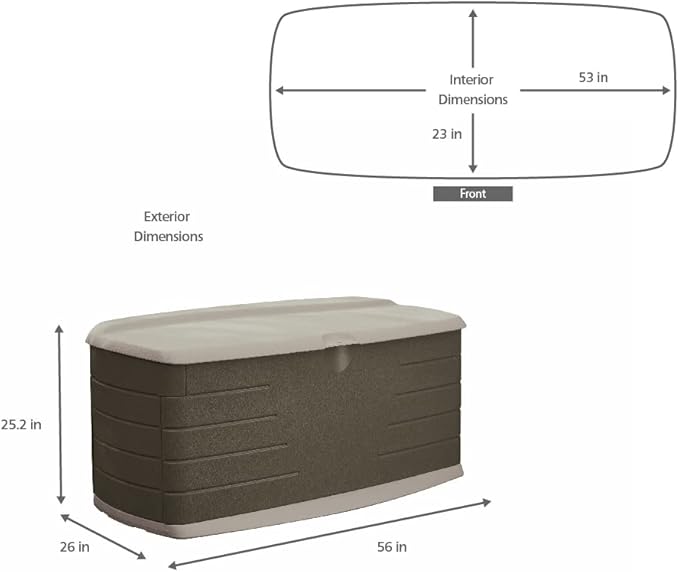 Rubbermaid Large Resin Outdoor Storage Deck Box with Seat (90 Gal), Weather Resistant, Brown, Deck Organization for Home/Backyard/Pool Chemicals/Toys/Garden Tools/Porch/Patio Cushions Rubbermaid