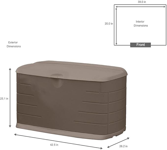 Rubbermaid Medium Resin Outdoor Storage Deck Box (73 Gal), Weather Resistant, Brown, Deck Organization for Home/Backyard/Pool Chemicals/Toys/Garden Tools/Porch/Patio Cushions Rubbermaid
