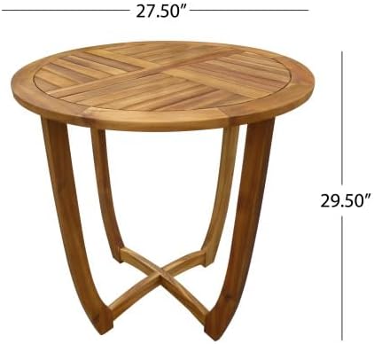 Christopher Knight Home Zed 3 Pieces Outdoor Dining Set, Acacia Wood Dining Chairs and Table, Slats Panel Design Round Table, Wooden Frame, 2 Seater Bistro Set for Balcony Backyard Garden, Teak+Grey ChristopherKnightHome