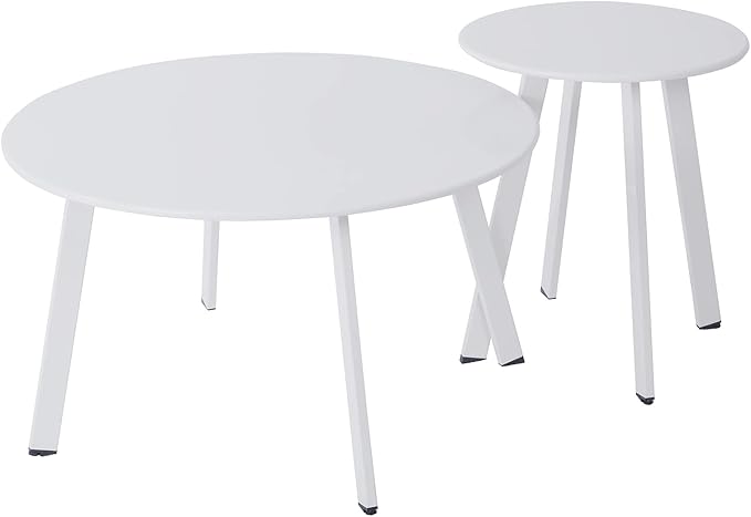 Patio Outdoor Coffee Table Set of 2 - Weather Resistant Outdoor Round End Table Modern Coffee Tables for Living Room Balcony Home Office (White) Juserox