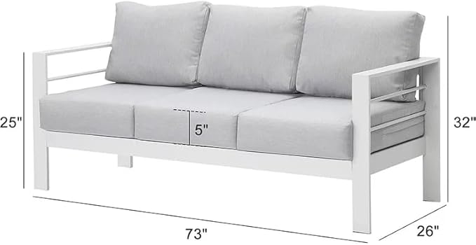 Kiss the Water Outdoor Couch Aluminum Patio Furniture Sofa, 3 Seat All-Weather Metal Patio Couch with 5" Thick and Soft Cushion and Wide Arm, Outdoor Sofa for Balcony, Porch KisstheWaterPatioTool