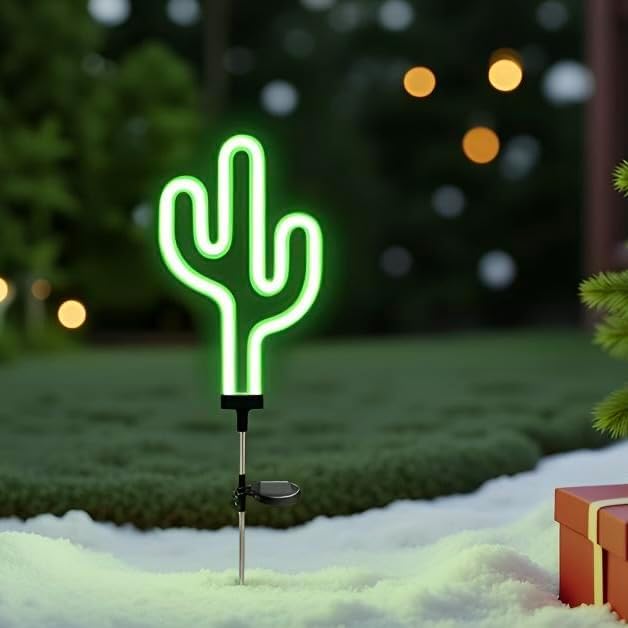 Solar Garden Stake Lights, Waterproof Landscape Light, Solar Landscape Path Lights, Neon Lights, Outdoor Decor for Garden, Yard, Lawn, Pathway, Patio, Backyard (Cactus) RechargeableLEDWorkLights