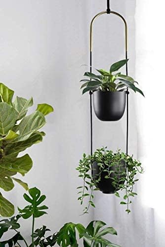 Modern Metal Hanging Planter for Indoor Outdoor Plants with Hook 2 Tier Boho Wall and Ceiling Flower Pots Baskets Holder Home Office Decor(Black) ABETREE