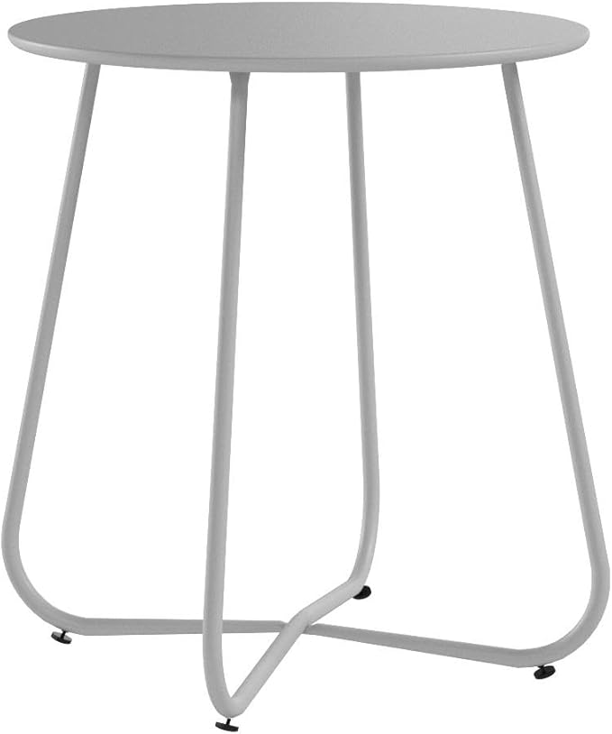 HollyHOME Round Metal Side Table, Rust-Resistant Patio Small Plant Stand, Outdoor 17.32'' Portable End Table for Balconies, Gardens, Living Rooms and Bedrooms, Grey HollyHOME