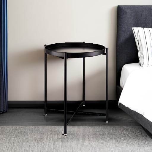 EKNITEY Small Side End Table - Metal Side Table Waterproof Small Sofa Coffee Side Tables Bedroom Indoor Outdoor with Removable Tray for Living Room Bedroom Balcony and Office EKNITEY