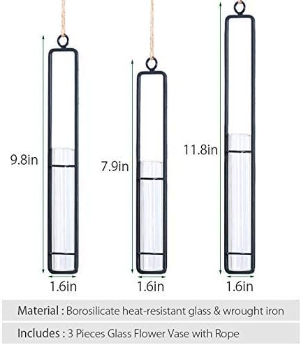Aoderun Hanging Glass Planter Water Iron Art Hydroponic Vase Transparent Test Tube Flower Hanging Bottle Home Decoration (3pcs-S,M,L) Aoderun