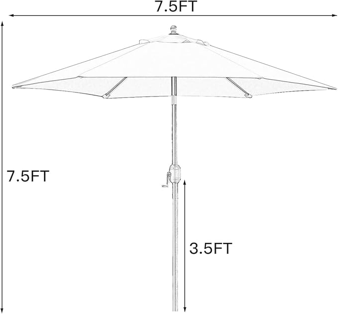 Sunnyglade 7.5' Patio Umbrella Outdoor Table Market Umbrella with Push Button Tilt/Crank, 6 Ribs Sunnyglade