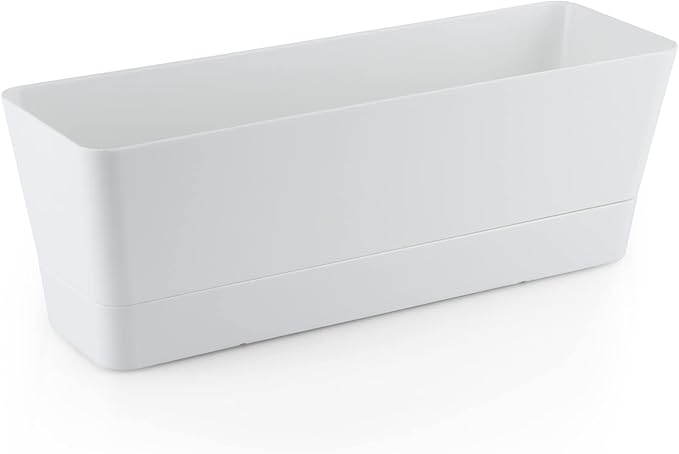 Skelang 3 Pcs Rectangular Plant Pot, 12" Flower Planter Box, Windowsill Container for Succulent, Herb, Vegetable (White) Skelang