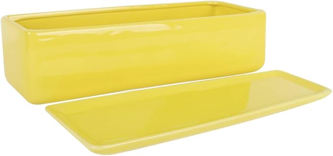 Vencer 14 Inch Rectangular Modern Minimalist Ceramic Succulent Planter Pot - Window Box with Saucer,Office Desktop Potted Stand,Yellow,VF-0173Y Vencer