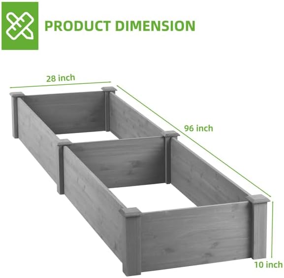 Over Ground 96x28x10 inch Raised Garden Bed, Large Wood Planter Box for Outdoor Herbs Vegetables Flowers, Tool-Free Quick Assembly Patio Yard Gardening Container, Durable Natural Cedar Frame Rootora