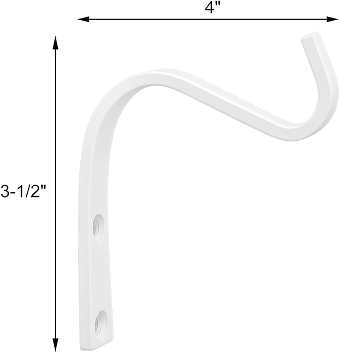 4 Inch Cast Iron Plant Hook – White Wall Mounted Plant Hanger Bracket for Hanging Baskets, Lanterns or Wind Chimes – Heavy-Duty Hook with Screws Included HERNGEE